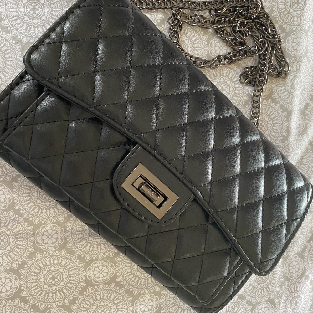 black leather purse